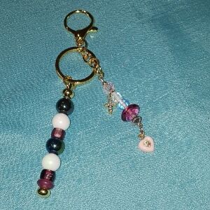 Elegant Beaded Keychain with Gold Accents. Key Bag Charm Gold With Beads